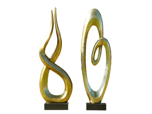 Large abstract sculpture IX - alu brass - on granite base