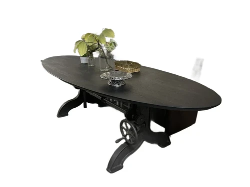Large dining table, unique base, cast iron and wood, exclusive and a one-off!