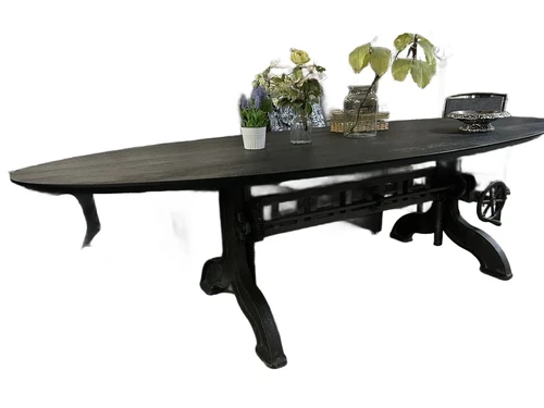 Large dining table, unique base, cast iron and wood, exclusive and a one-off!