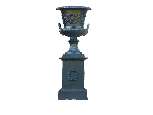 Large Garden Vase on Pedestal - Black - Cast iron - Stylish Garden Decoration
