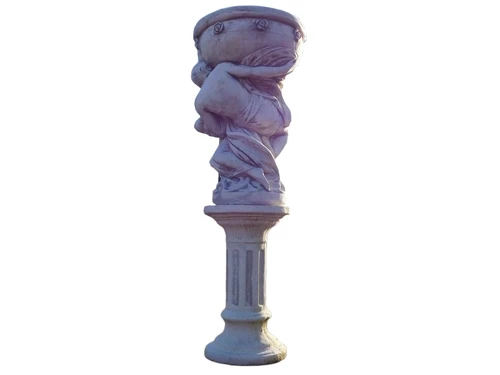 Man & Woman with Bowl on Pedestal - 140 cm - Solid Stone