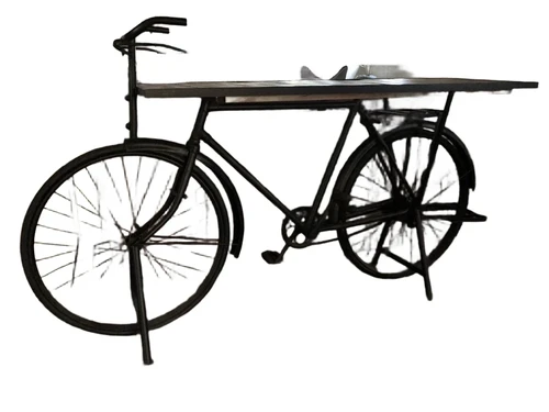 Beautiful side table, bicycle metal with wooden table top, very special and cool!!