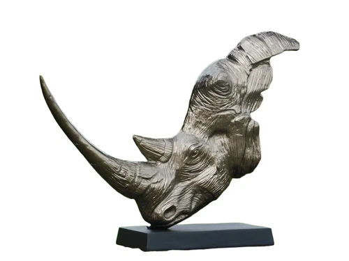 Skulptur Nashornkopf - Alu - mit schwarzem Sockel - Rhinozeros