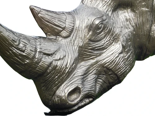 Skulptur Nashornkopf - Alu - mit schwarzem Sockel - Rhinozeros
