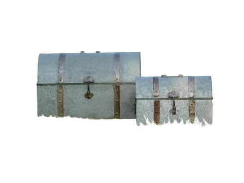 Set of 2 Vintage Storage Chests - Metal - Grey