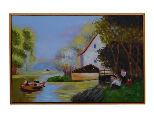 Large painting - by the water - in frame