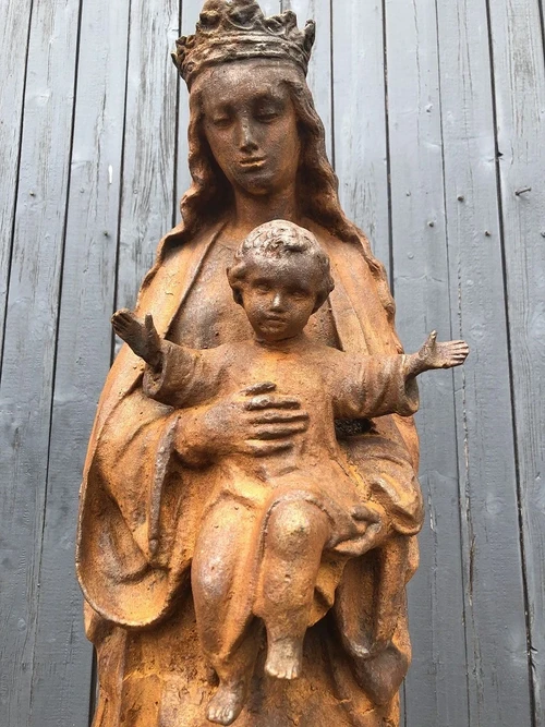 Mother Mary / Mother Mary with Jesus, large cast iron statue, BEAUTIFUL.