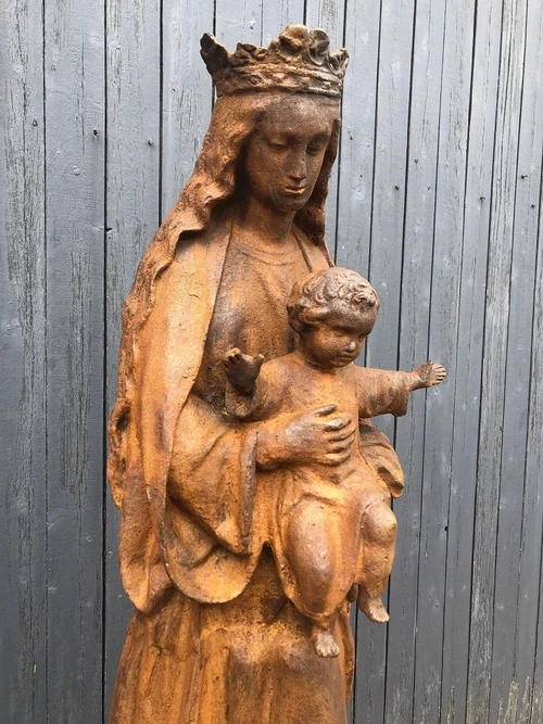 Mother Mary / Mother Mary with Jesus, large cast iron statue, BEAUTIFUL.