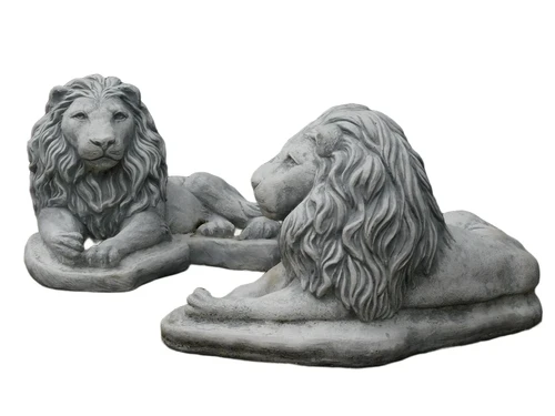 Set of lying lions - solid stone