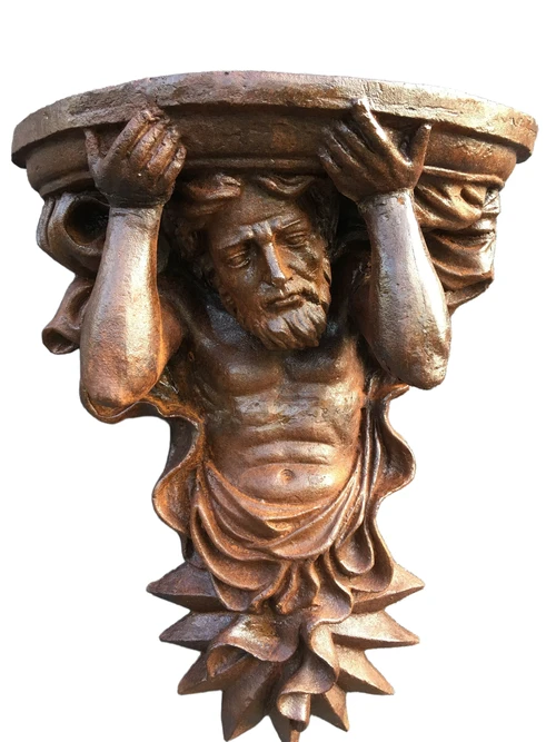Einzigartiges großes Karyatiden-Wandornament aus Gusseisen 