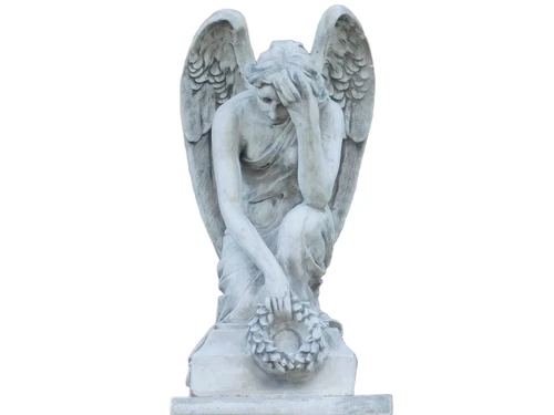 Statue Kniender Engel mit Kranz - 80 cm - Stein