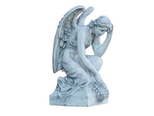 Statue Kniender Engel mit Kranz - 80 cm - Stein