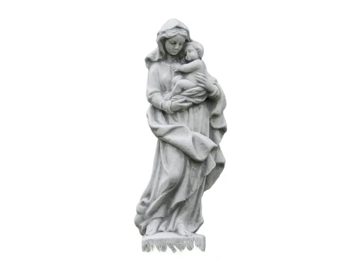 Statue of Mary with Child - Solid Stone - White with Grey