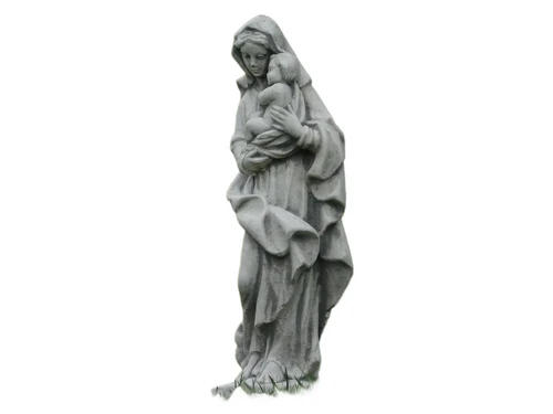 Statue of Mary with Child - Solid Stone - White with Grey