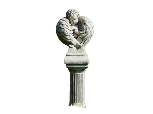 Angel with Wings on Pedestal - 110 cm - Stone