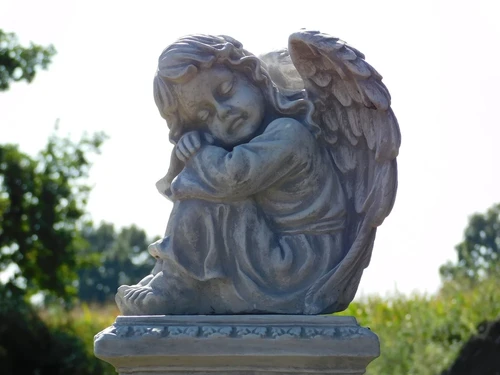 Angel pedestal with angel statue - 93 cm - Stone