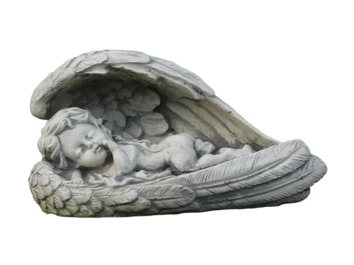 Liegender Engel mit Flügeln - Vollstein - Detailliert