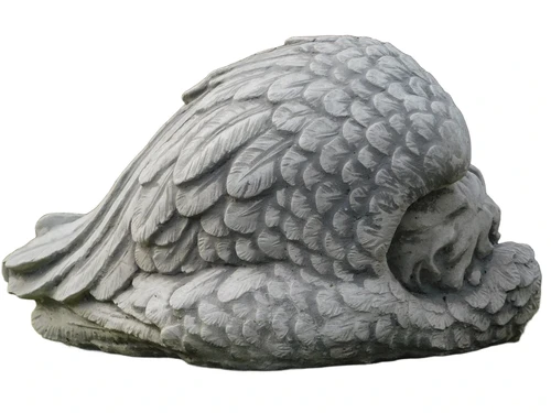 Liegender Engel mit Flügeln - Vollstein - Detailliert