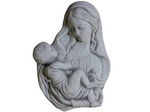Woman with Child - Stone - White with Grey - Sculpture