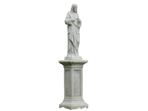 Sacred Heart statue on pedestal - solid stone