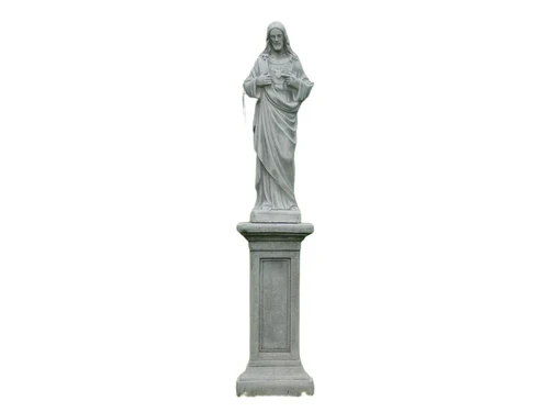 Sacred Heart statue on pedestal - solid stone