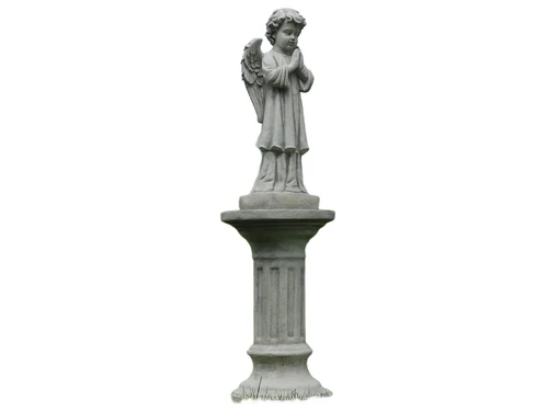 Standing angel on pedestal - full stone