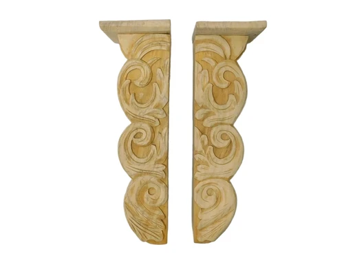 Set of 2 - Sturdy Wooden Wall Consoles - Hand-carved