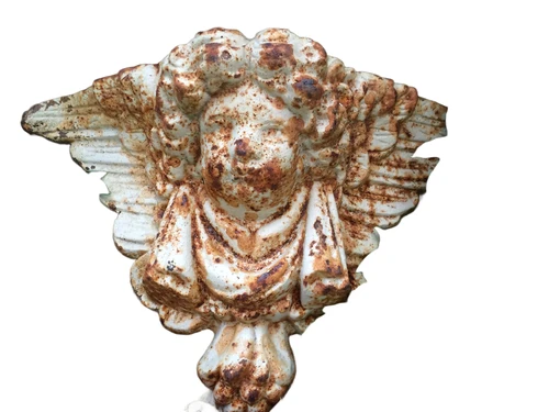 Prachtige wandengel als draagconsole van gietijzer in de kleur wit/rust.