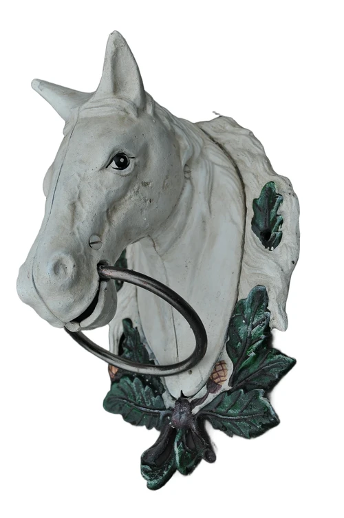 Horse's Head with Ring – Cast Iron – White/Rust