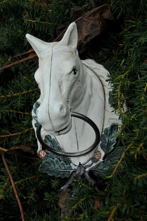 Horse's Head with Ring – Cast Iron – White/Rust