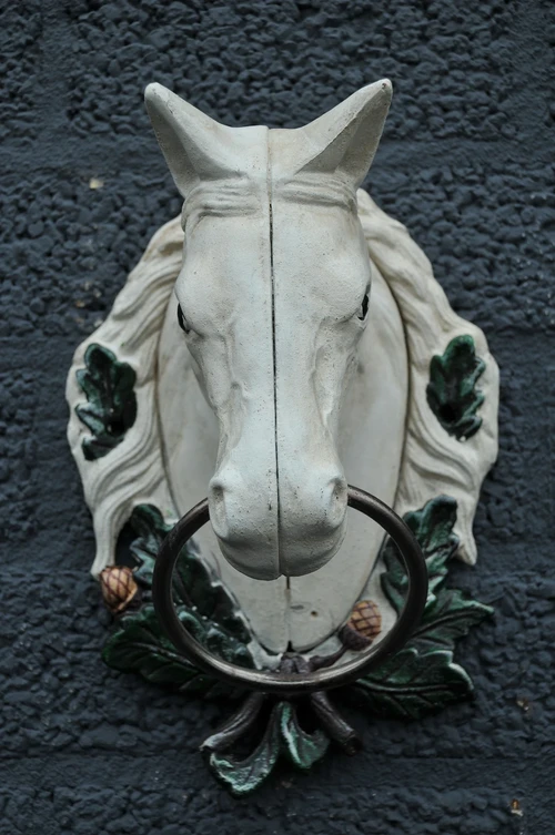 Horse's Head with Ring – Cast Iron – White/Rust
