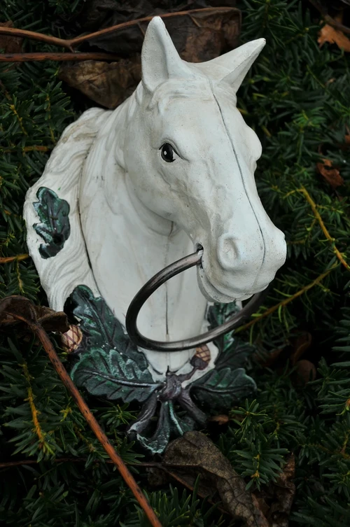 Horse's Head with Ring – Cast Iron – White/Rust