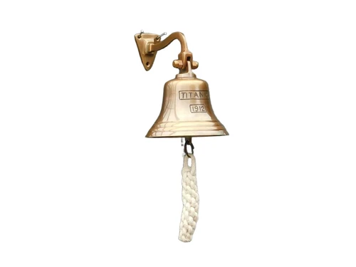 Bel ''Titanic 1912'' met touw, gepatineerd messing, huisdecoratie