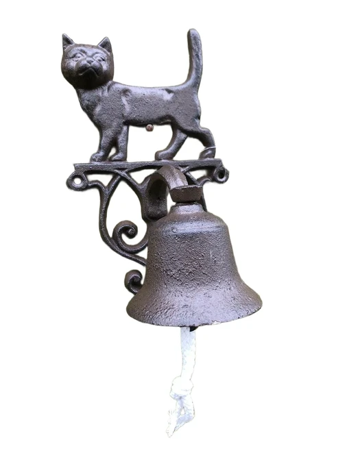 Deurbel met kat-poes - gietijzer -bruin, fraai.