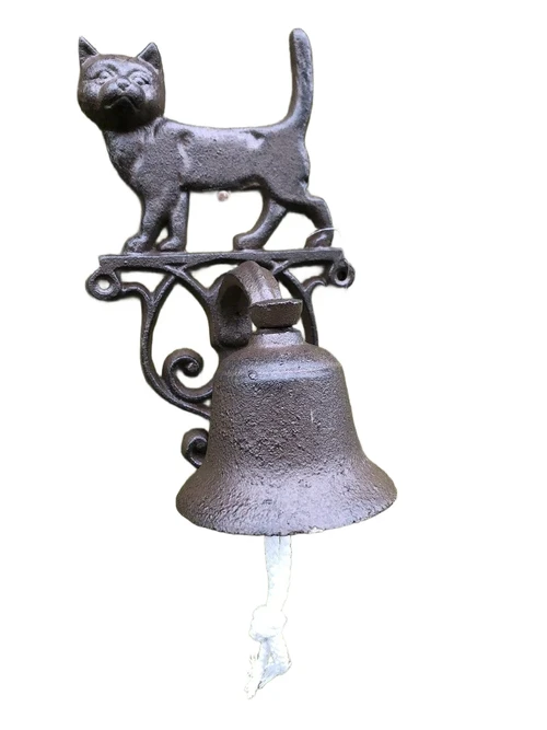 Deurbel met kat-poes - gietijzer -bruin, fraai.