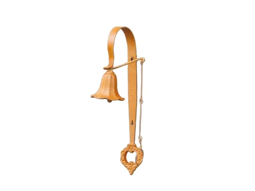 Cast iron wall bell - with wreath - rust colour - retro design