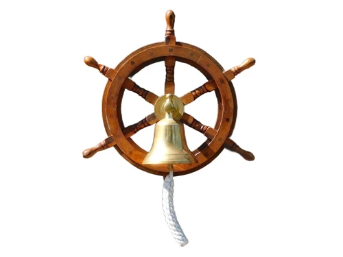 Stuurwiel met Bel - Hardhout - Wandbel Messing