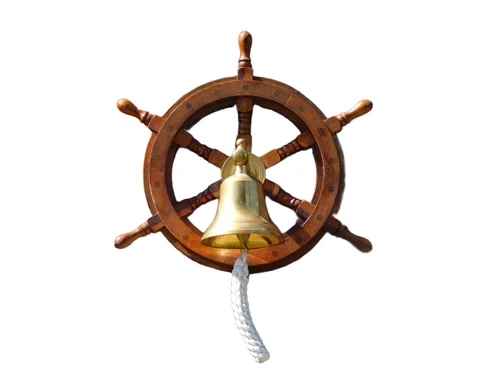 Stuurwiel met Bel - Hardhout - Wandbel Messing