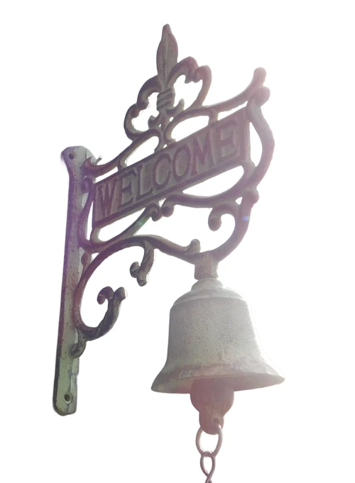 Wand bel - bel Welkom, gietijzer grijs blauw