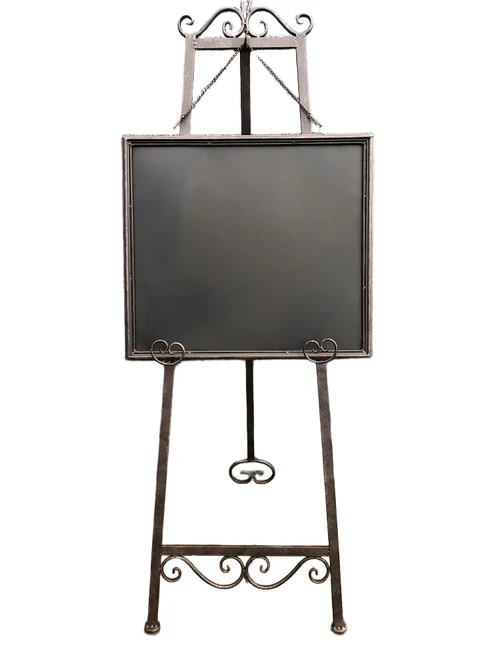 Advertising advertising sign metal on stand with blackboard flat, wrought iron