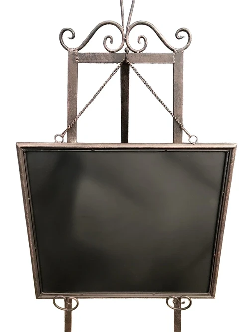 Advertising advertising sign metal on stand with blackboard flat, wrought iron