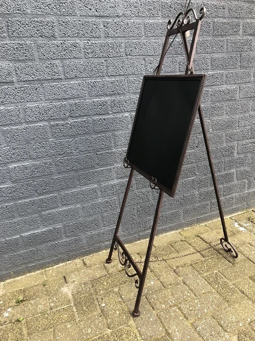 Advertising advertising sign metal on stand with blackboard flat, wrought iron