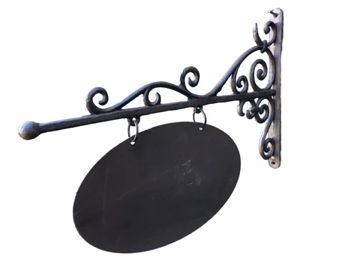 Huis of winkel naambord XL, metalen uitvoering met zijarm, bruin