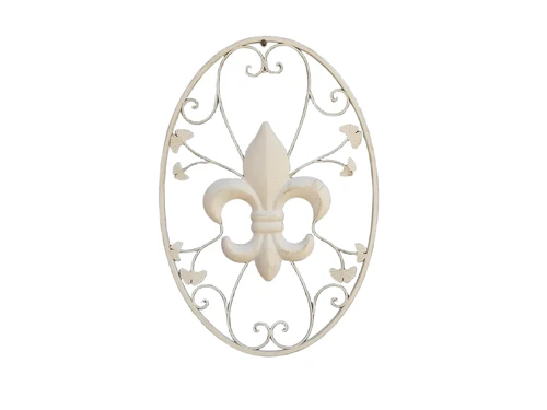 Groot Wandornament - Franse Lelie - Smeedijzer - Antiek-Wit