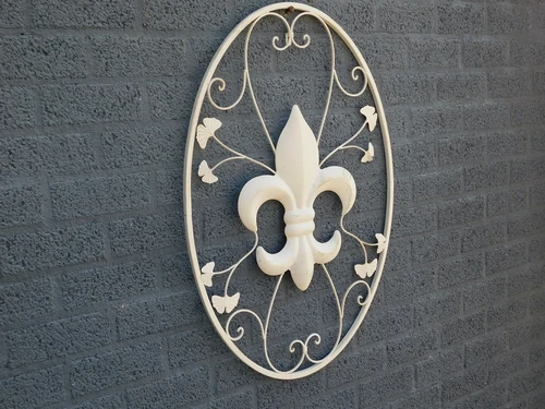 Groot Wandornament - Franse Lelie - Smeedijzer - Antiek-Wit