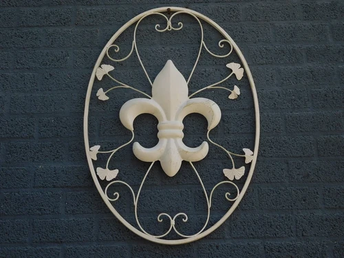 Groot Wandornament - Franse Lelie - Smeedijzer - Antiek-Wit