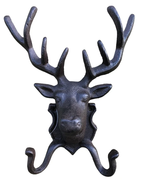 Deer Head Wall Coat Rack - Cast Iron - 2 Hooks - Country & Hunting Style