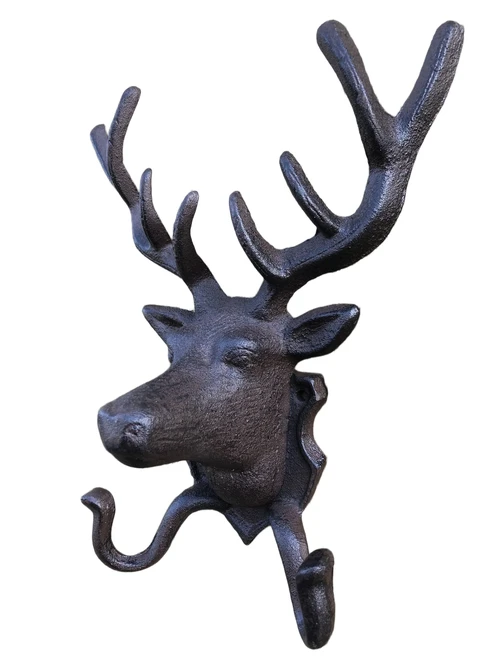 Deer Head Wall Coat Rack - Cast Iron - 2 Hooks - Country & Hunting Style
