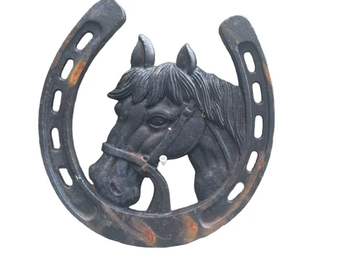 Large Horseshoe with Horse’s Head – Cast Iron – Black Patina