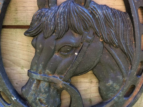Large Horseshoe with Horse’s Head – Cast Iron – Black Patina